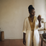 Entrepreneure à Kinshasa vérifiant la conformité d'un produit alimentaire selon les normes HACCP Afrique.