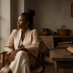 Entrepreneure congolaise dans son studio, incarnant la vision de la beauté inclusive en Afrique.