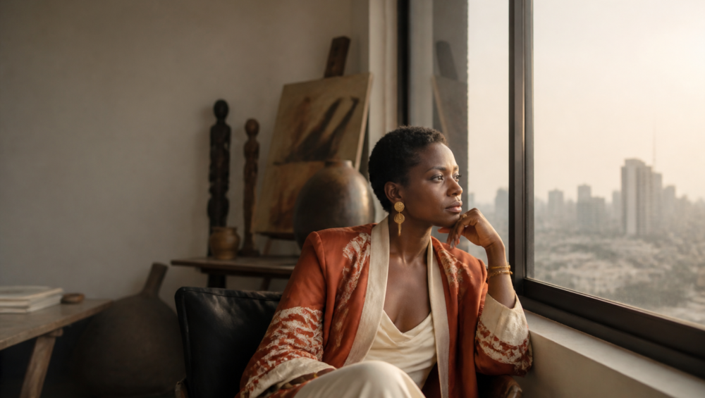 Femme dirigeante à Kinshasa incarnant le leadership féminin en RDC dans un bureau moderne.