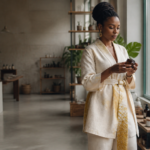 Entrepreneure africaine examinant un flacon en verre pour un packaging cosmétique durable en Afrique.
