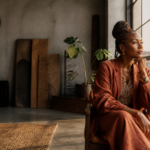 Entrepreneure africaine en réflexion stratégique dans son bureau, illustrant le besoin de mentorat femmes Afrique.