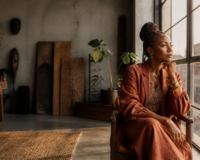 Entrepreneure africaine en réflexion stratégique dans son bureau, illustrant le besoin de mentorat femmes Afrique.