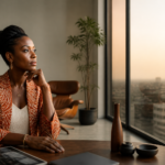 Entrepreneure leader des femmes tech Afrique dans un studio moderne à Kinshasa