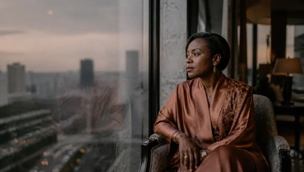 Femme leader africaine en réflexion, illustrant l'importance d'un réseau femmes entrepreneures Afrique premium.