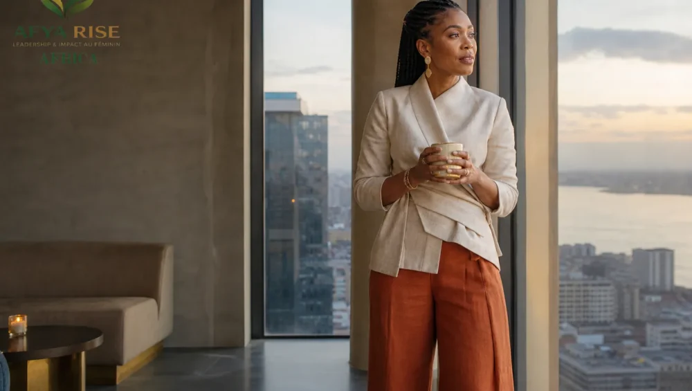 Femme entrepreneure de la diaspora réfléchissant à son investissement stratégique en Afrique francophone.