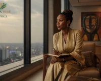 Dirigeante congolaise en réflexion stratégique, illustrant le business coaching à Kinshasa et le leadership féminin.